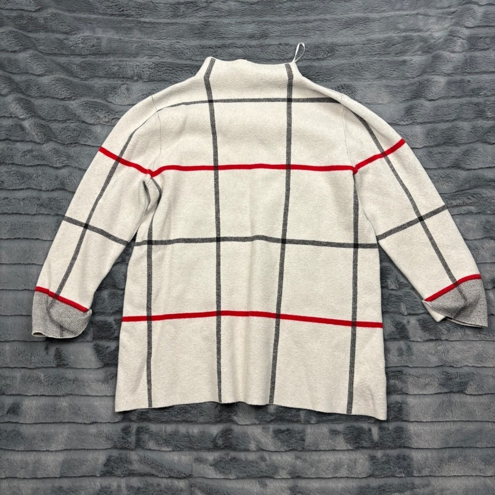 Tahari Womens Mock Neck Windowpane Plaid Sweater Ivory Red Black Size M